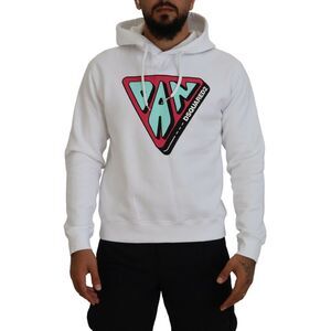 Dsquared² White Cotton Hooded Printed Pullover Men's Sweater